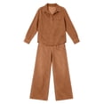 thumbnail image 4 of QQZ Wide Leg Pants 2 Piece Set For Women, Denim Long Sleeve Collared Top & Palazzo Pants Casual Outfit, 4 of 7
