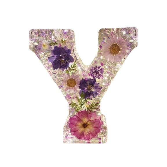 Floral Resin Night Light,Floral Resin Night Light Letter, Pressed Flower Resin Letters with LED Light, Decorative Resin Lamp with Initial Letter for Bedroom, Living Room