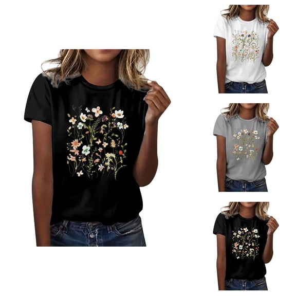 Wildflower Graphic Tees for Women 2026 Summer Casual Short Sleeve Crewneck Boho Flowers T Shirts