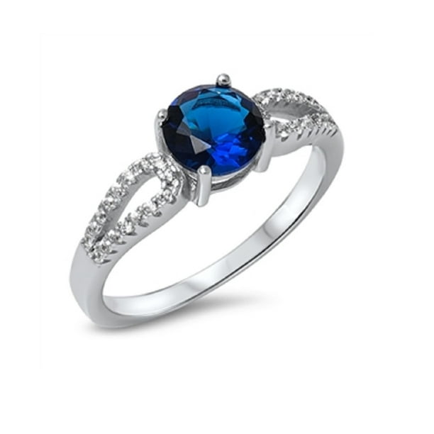 All in Stock Round Cut Simulated Sapphire Cubic Zirconia Ring