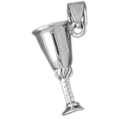 18K White Gold 3D Wine Glass Pendant - 21 mm