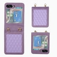 thumbnail image 1 of SaniMore for Samsung Galaxy Z Flip 5 6.7" 2023 Case, Detachable Crossbody Lanyard/ Wrist Strap, PU Leather Diamond-shaped for Girls Women Shockproof Stylish Anti-fall Folding Cover, Purple, 1 of 5