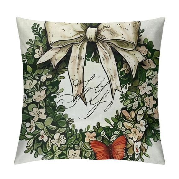 Qinduosi Happy Easter Bunny Wreath Decorative Throw Pillow Covers , Religious Cross Rabbit Porch Outdoor Home Decor, Hop Flowers Butterfly Couch Cushion Case White