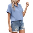 thumbnail image 6 of Yievot Womens Button Down Shirt Short Sleeve V Neck Blouses Dressy Casual Business Work Tops with Pocket, 6 of 9