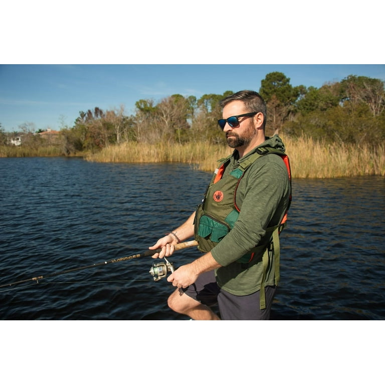 Body Glove Deluxe L-XL Green Fishing Vest - Front Zip Closure