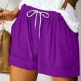 thumbnail image 2 of VERUGU Shorts for Women Summer Solid Sports Pants Casual Loose Drawstring Workout Straight-Leg Shorts with Pockets Purple XXL, 2 of 5