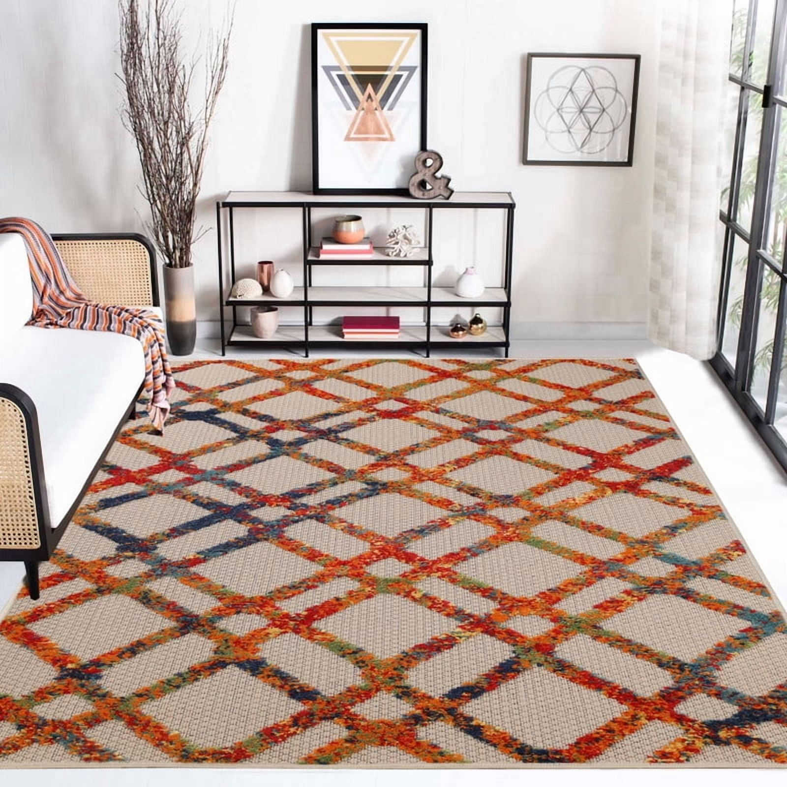 Superior Paxson Diamond Indoor/Outdoor Area Rug, 3' x 5', Cream