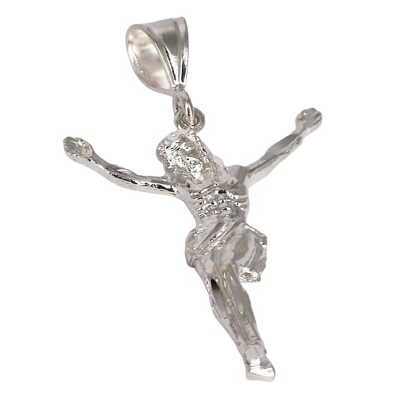 MST 925 Sterling Silver Hanging Jesus Diamond Cut Pendant Necklace, Unisex, All Ages