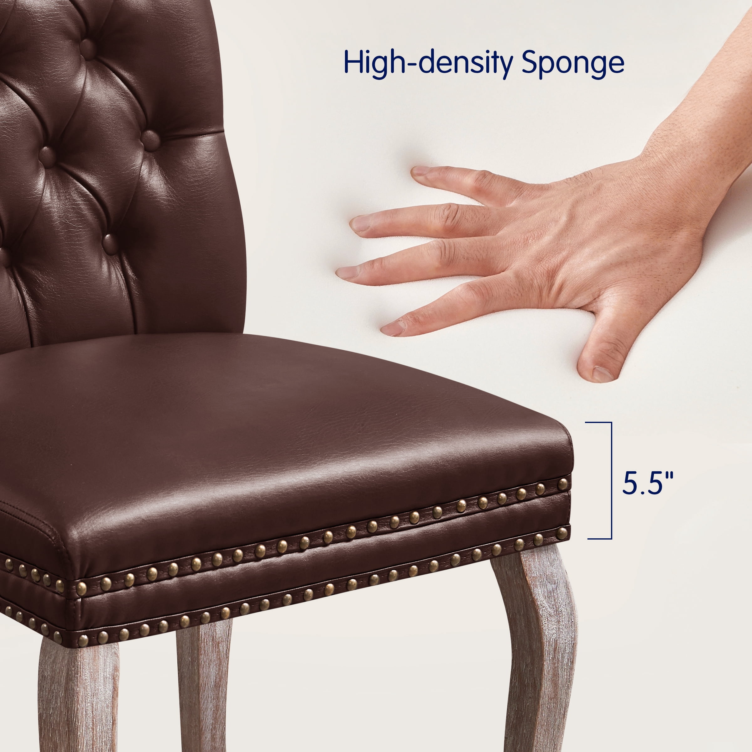 Subrtex Upholstered Dining Chairs Set of 2, PU Leather Dining Chair with Nail heads Trim, Chairs Set for Kitchen Dining Room, Wine