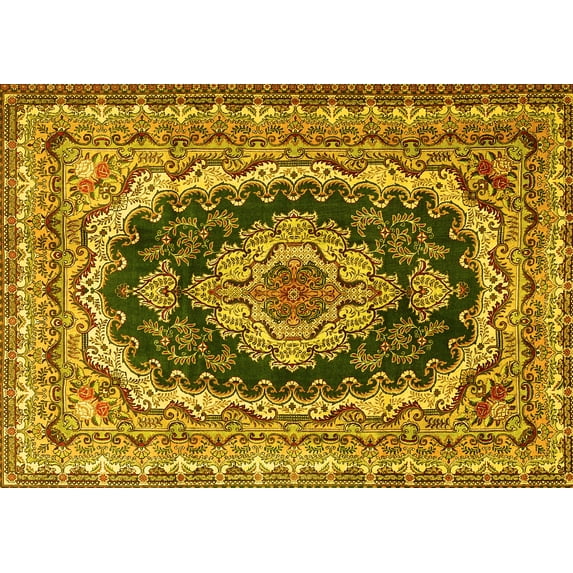 Ahgly Company Machine Washable Indoor Rectangle Medallion Yellow Traditional Area Rugs, 6' x 9'
