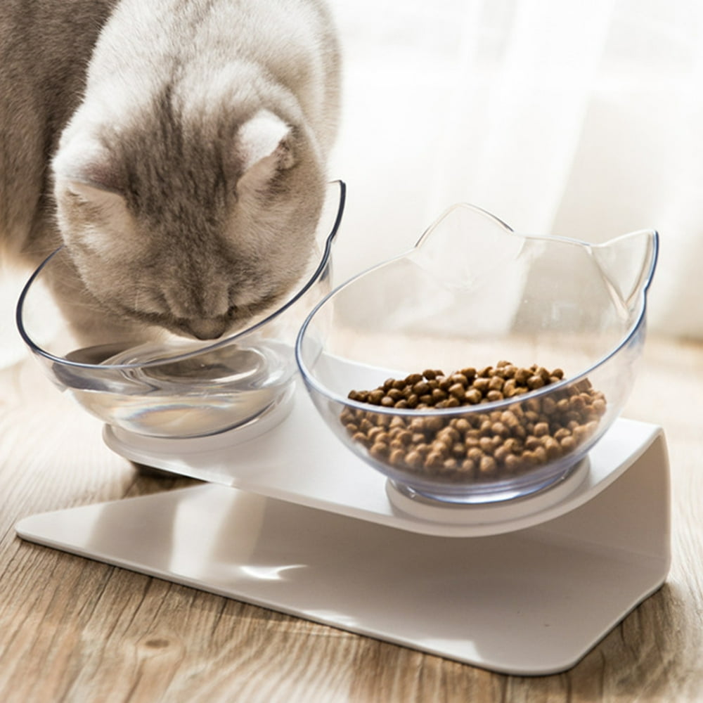 15°Tilted Platform AntiVomiting Orthopedic Pet Double Bowl Cat Feeder