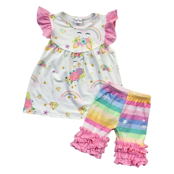Infant Girls 2 Pieces Pant Set Unicorn Dress Ruffle Outfit Clothing Set Off White 2T XS (501323)