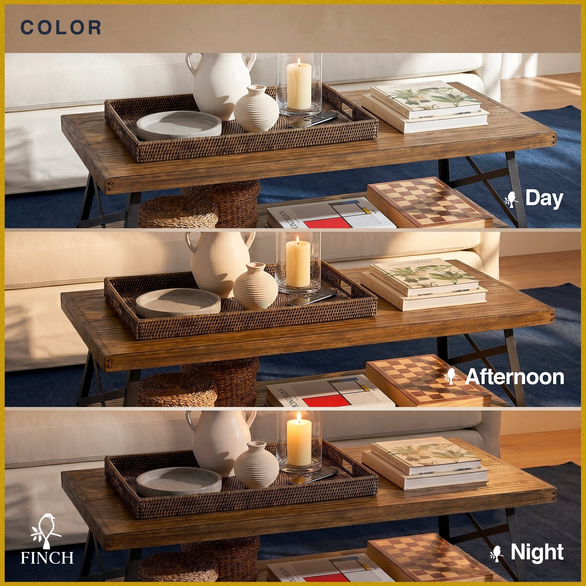 Finch Ezra Solid Wood and Metal Coffee Table Walnut Brown