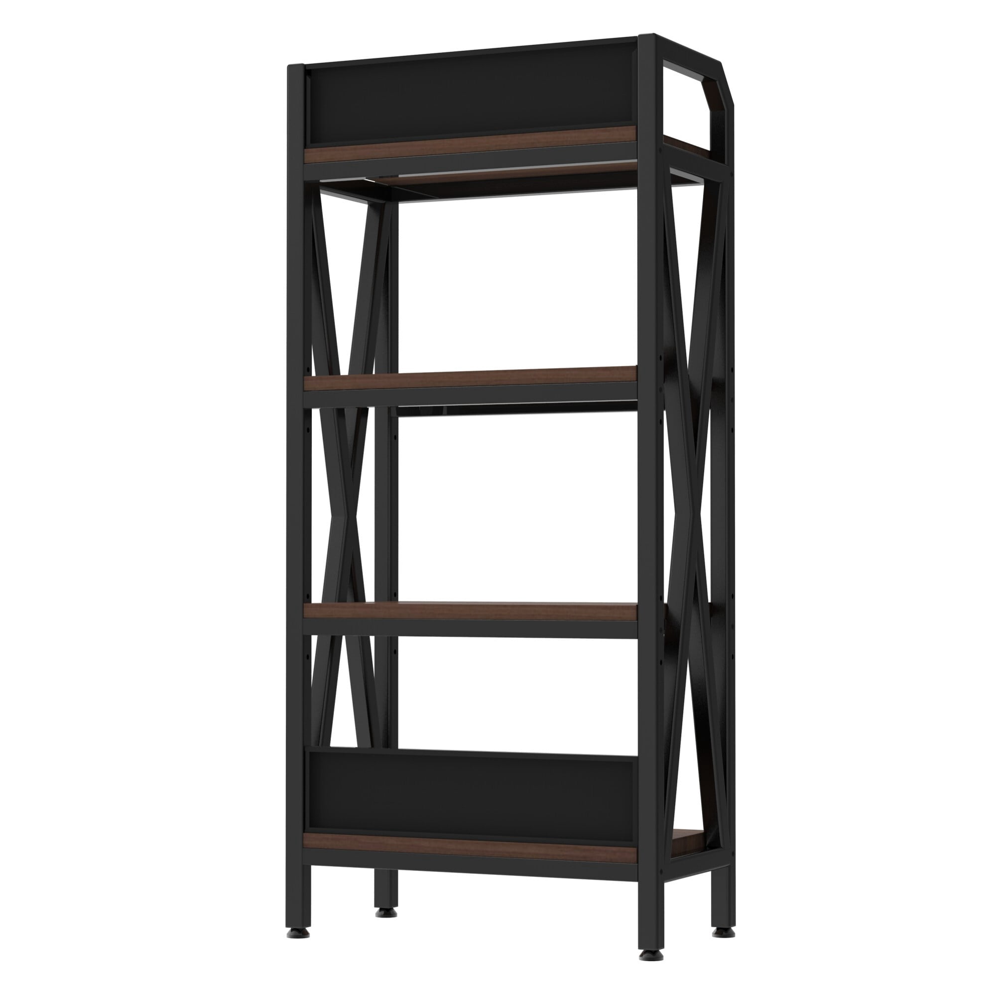 AENKYO 25.6" Wide 4-Tier Kitchen Storage Rack, Heavy-Duty Steel Frame with Rustic Wood Shelves, Metal Pantry Organizer, Black