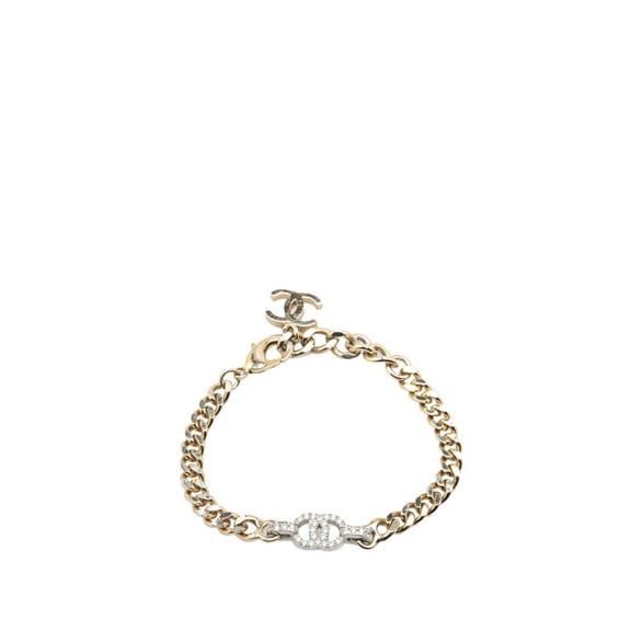 Pre-Owned Chanel Coco Mark Rhinestone Chain Bracelet in Silver Metal for Women