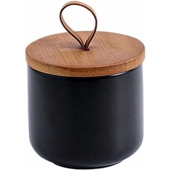 Jimin Ceramic Canisters Food Storage Jars with Airtight Bamboo Lids for the Kitchen Counter Serving Flour Sugar Cereal and Snacks (Black 260ml)