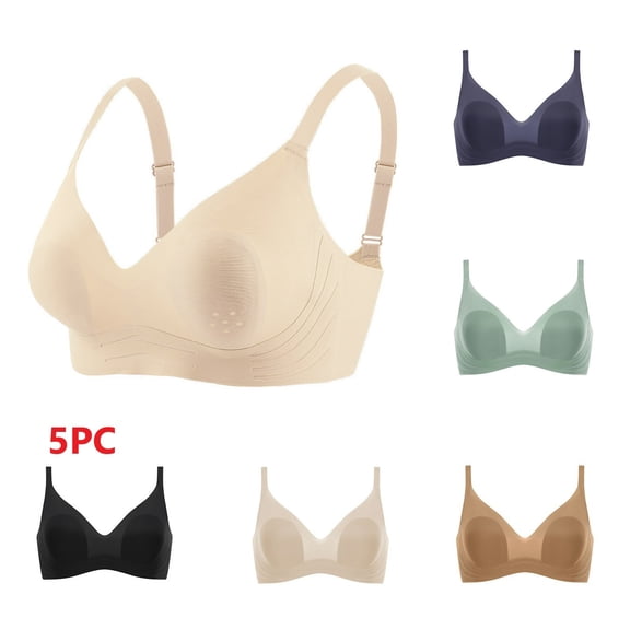 Meichang Lace Bras for Women No Wire Lift T-shirt Bras Seamless Comfortable Bralettes Everyday Full Figure Bra Sets 5 Pack