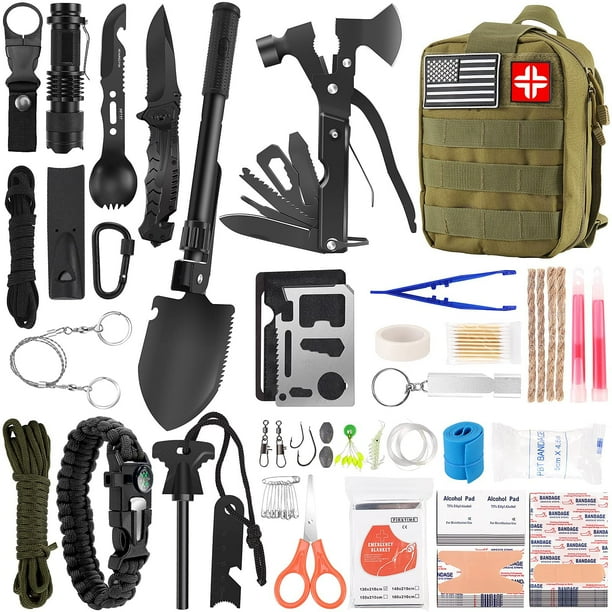 Kit de supervivencia LUXMOM 142 piezas con botiquín de primeros auxilios para acampar Green