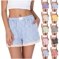 thumbnail image 6 of Diufon Boxer Shorts for Women Summer Elastic High Waist Summer Beach Shorts Lace Hem Plaid Shorts with Pockets, 6 of 6
