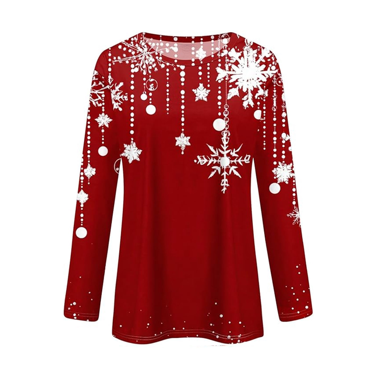 Holiday Gifts! Titcea Christmas Tops for Women 2024 Long Sleeve Crewneck Fashion Xmas Print Cute Pullover Sweaters 2024 Loose Comfort Lightweight Casual Tops