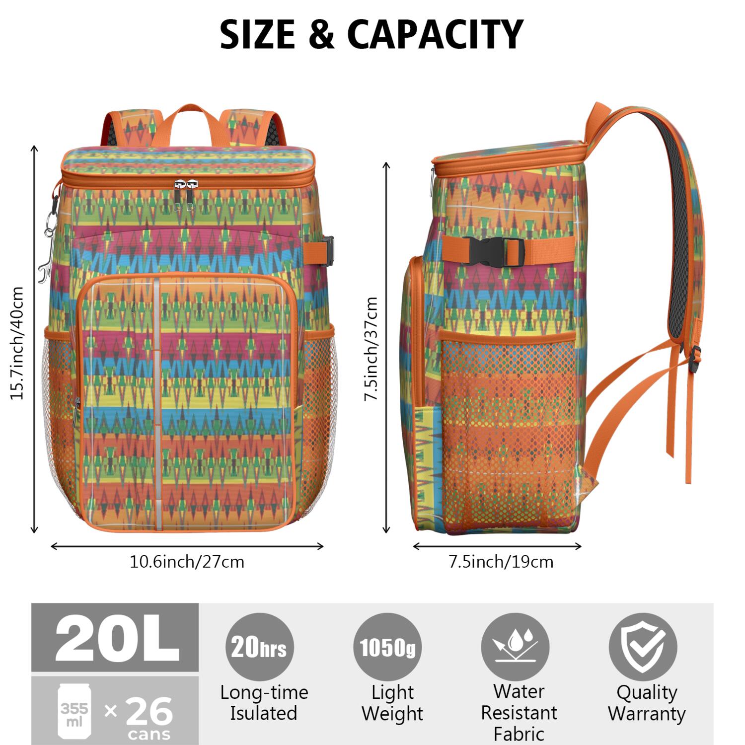 Travel Cooler Bag - Boho Bohemia Pioneer Flower Geometric Line Art Camping Beer Cooler Backpack with Bottle Opener- Waterproof Insulated Picnic Backpacks - Cooler Bag for Beach