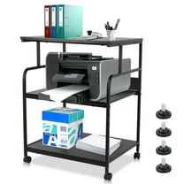 Printer Stand with Wheels, 3 Tier Large Printer Table, 23.6 x 18.9 x 29.5 Inch Office Table with Height Adjustable Storage Shelf for Printers Home Office, Rolling Cart for Printers Tables, Black