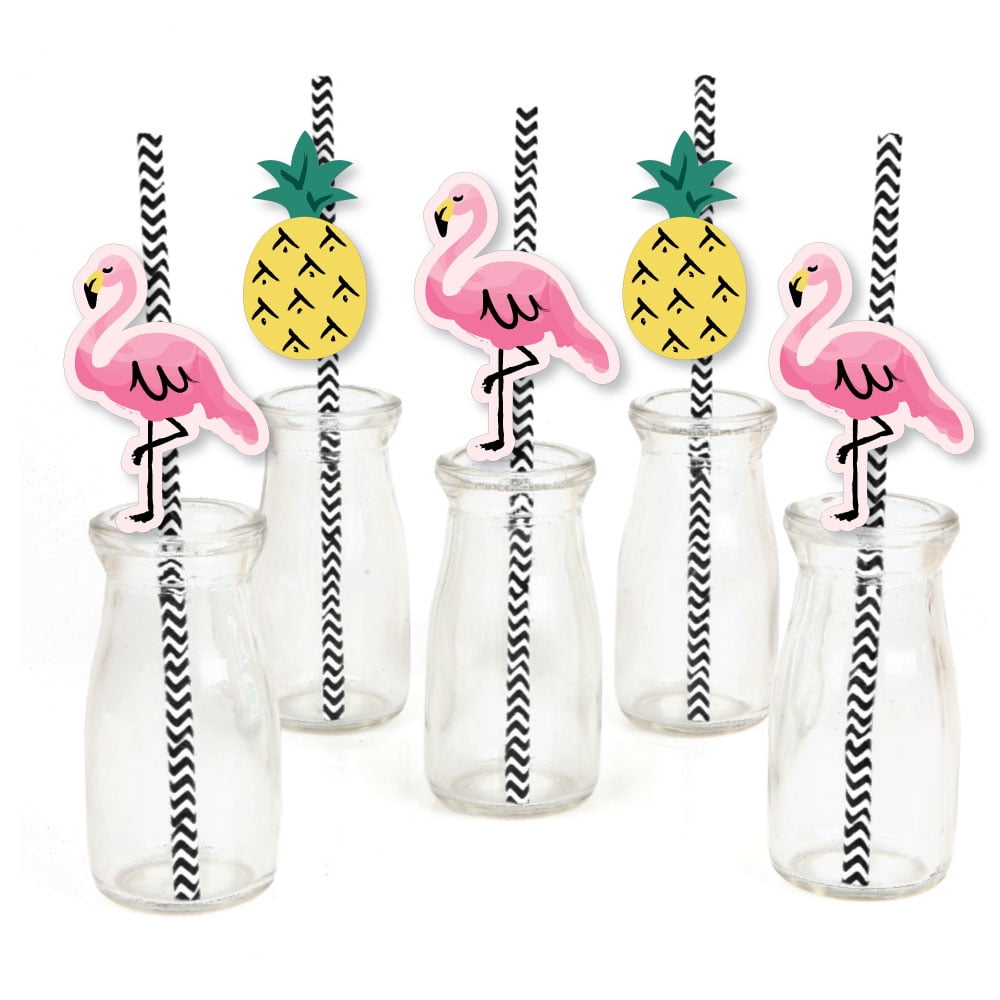 50x Windmill Fruit Cocktail Picks 25x Plastic Party Flamingo Drinking Straws 