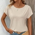 thumbnail image 4 of Shirts for Women under $5 Short-sleeved Round Neck Lace-trimmed Casual Shirt Beige, 4 of 6