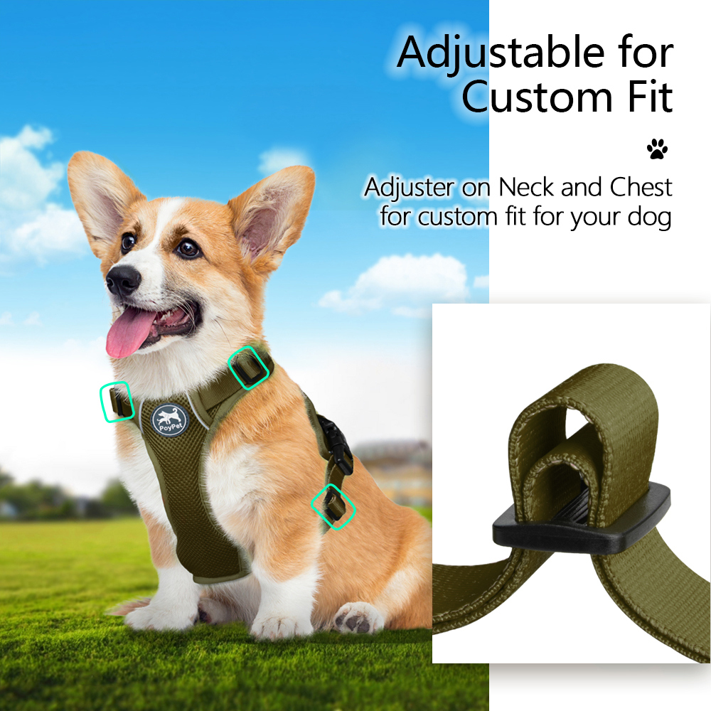 PoyPet Reflective No Pull Dog Harness, Military Green, Medium photo 7