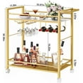 thumbnail image 2 of Gold White Bar Cart with Wine Rack and Glass Holder, 2-Tier Rolling Serving Cart for Kitchen Living Room, 2 of 6