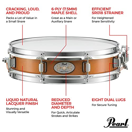 Pearl Piccolo Snare Drum 13 Inch x 3 Inch 6-ply Maple Shell