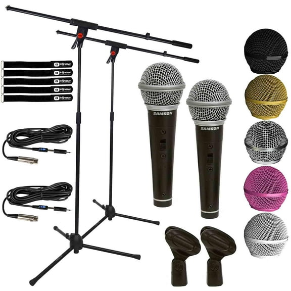 Samson R21S Dynamic Vocal Microphones with Microphone Boom Stands Duo Package
