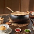 thumbnail image 4 of Flat Bottom Cast Iron Wok,Large Belly Shape Frying Wok with Wood Lid & Handle, Universal Cooking Pot for Stir-frying or Stewing, Multi-Cookware Suitable for Home and Restaurant, 4 of 6