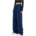 thumbnail image 2 of Womens Yoga Sweatpants Wide Leg High Waisted Spring Solid Color Mid-Waist Casual Workout Jogging Blue (3XL), 2 of 5