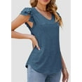 thumbnail image 4 of PRETTYGARDEN Women's Summer Basic Tops Trendy Casual Ruffle Short Sleeve V Neck Plain T Shirts Blouses, 4 of 9