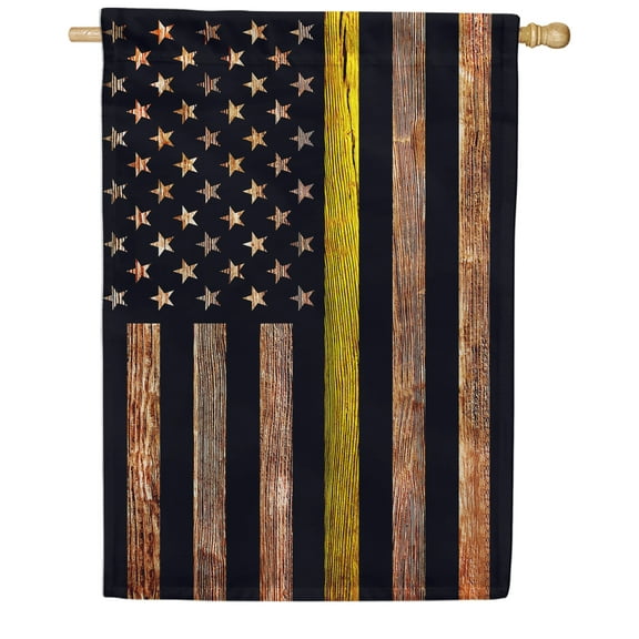 America Forever Thin Yellow Line Flag 28 x 40 Inch Double Sided Outdoor Yard Decorative American 911 Operators, Emergency Police Dispatchers Thin Gold Line House Flag, Made in the USA
