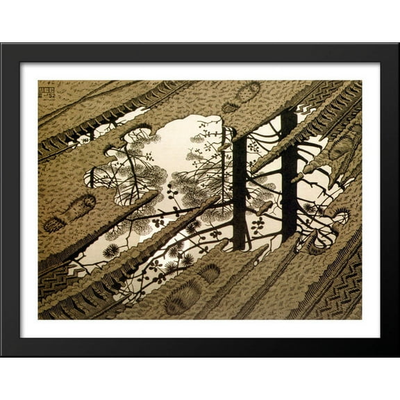 Puddle 36x28 Large Black Wood Framed Print Art by M.C. Escher