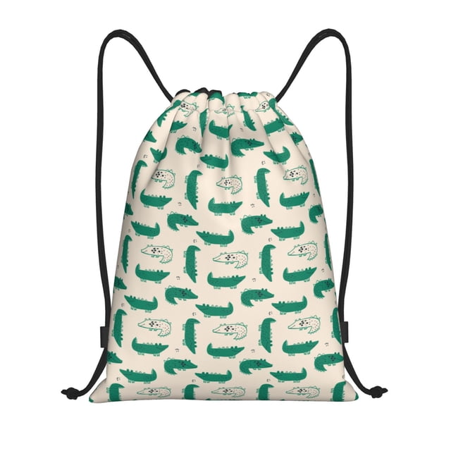 Xecao Cartoon Crocodile Pattern Sports Drawstring Backpack - String Swim Gym Bag with Wet Proof Pocket for Women&Men-Small