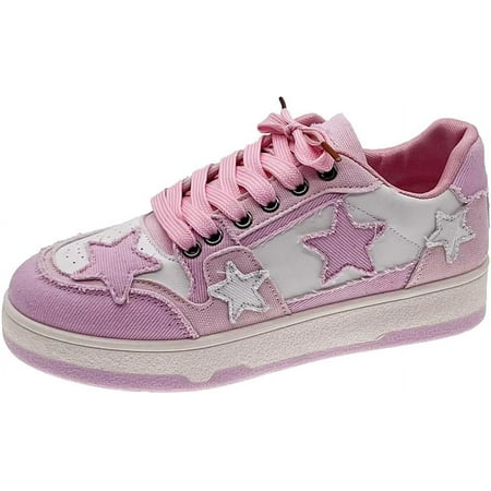 Women s Fashion Sneakers Casual Walking Shoes Sporty Outdoor Skater Shoes for Lady Colored Star Board Shoes Flat Bottom Sports Shoes Cross Tie Up