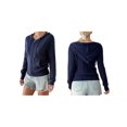 thumbnail image 3 of Females Cable Knit Sweaters Long Sleeve V Neck Sweater Tops Casual Pullover Shirts Fall Fashion Outfits Navy Blue S, 3 of 7