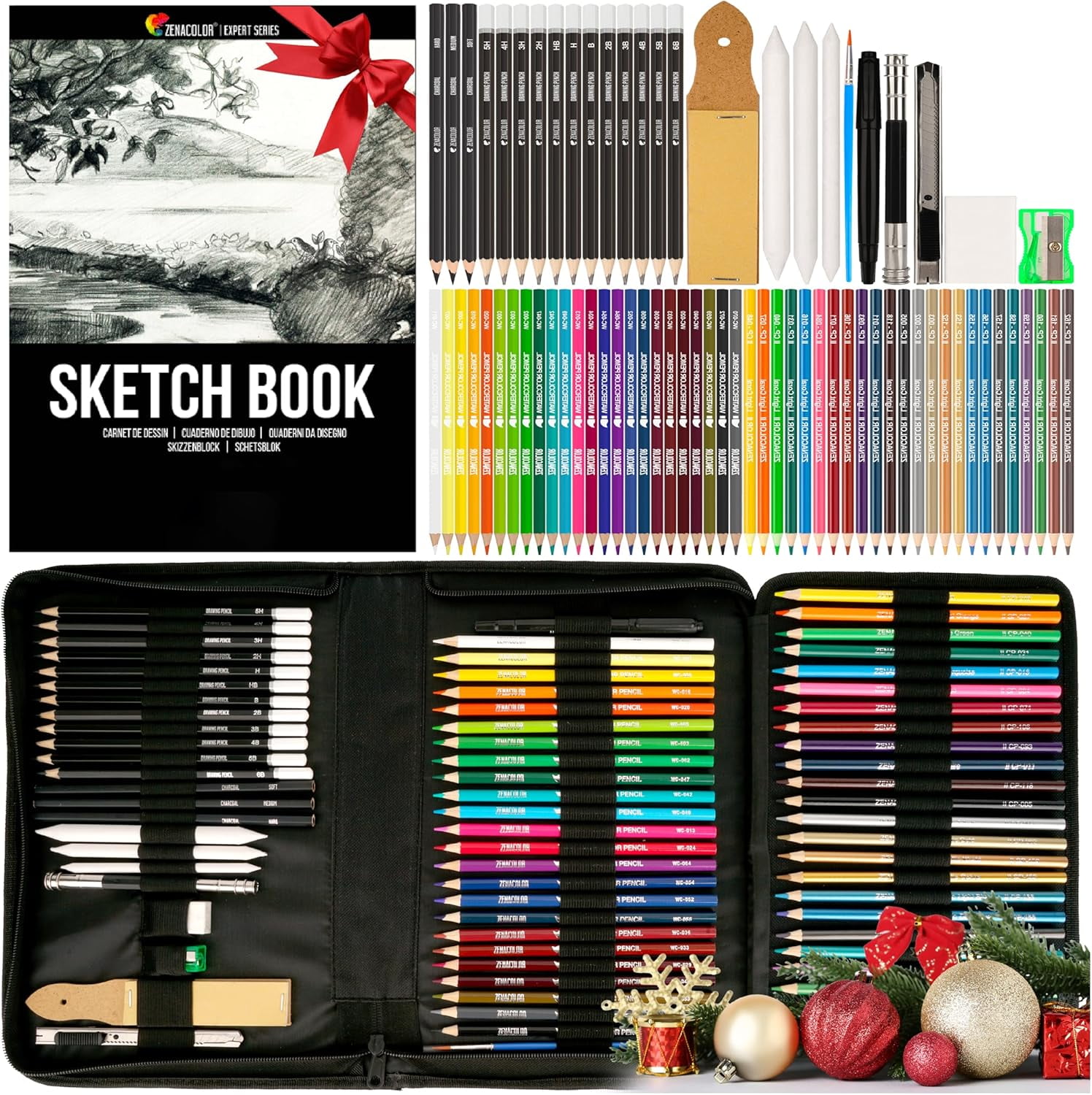 74 Pack Drawing Kit with Drawing Pencils - Drawing Set for Sketching, Pro Sketch Art Supplies with Sketch Book, Colored, Graphite, Charcoal, Watercolor & Metallic Pencil for Adults and Kids