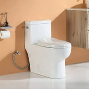 HOROW One Piece Elongated Toilet with Left-Hand Trip Lever, 1.28 GPF, 12'' Rough-In Single Side Flush Toilet for Bathroom, with Soft Closing Seat