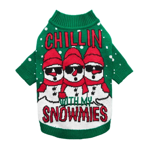Jersey para perro Fitwarm Chillin Snowmies, rojo y blanco, talla grande