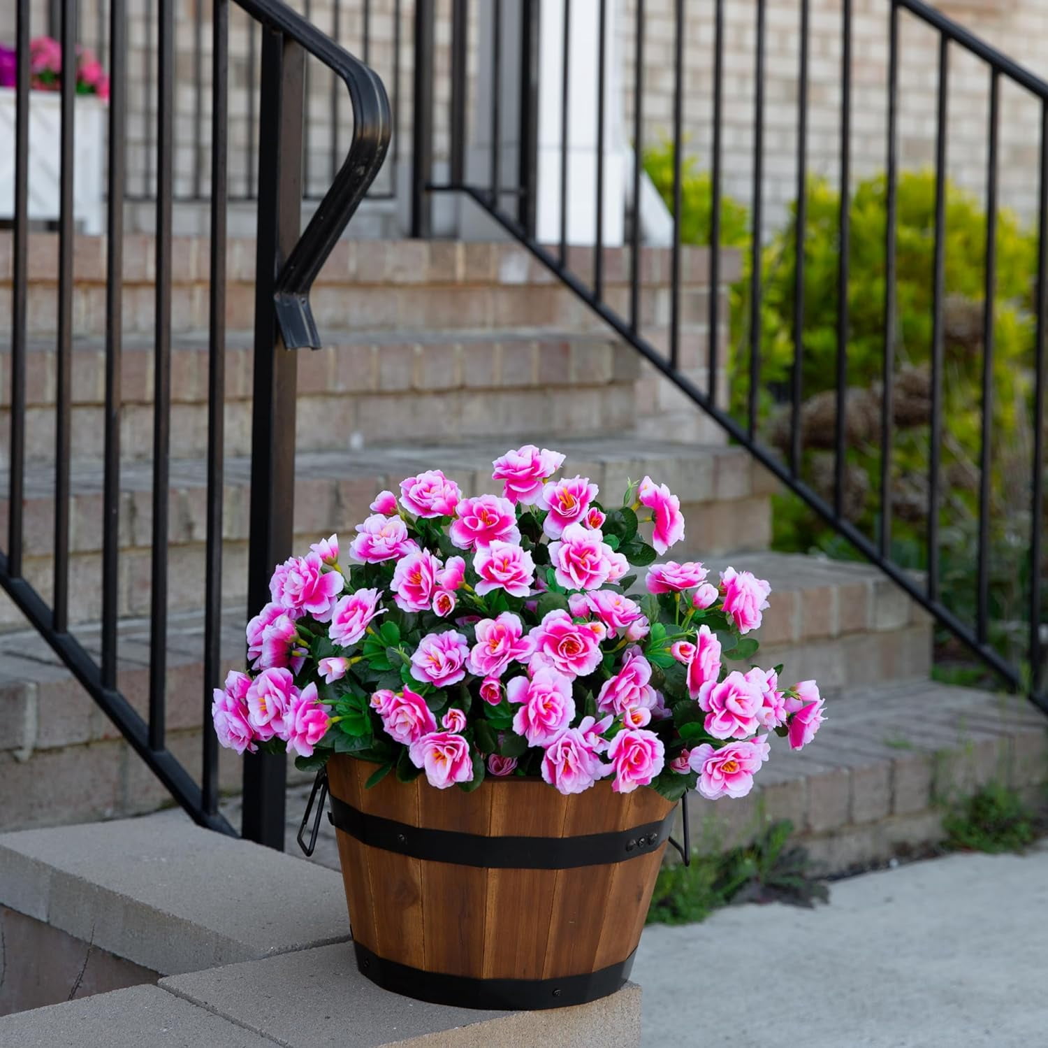 Artificial Fake Outdoor Flowers Plants for Spring Home Decoration, Faux Silk Red Camellia UV Resistant Realistic Look Real for Planter Outside Front Door Porch Patio Balcony, 3 Bundles