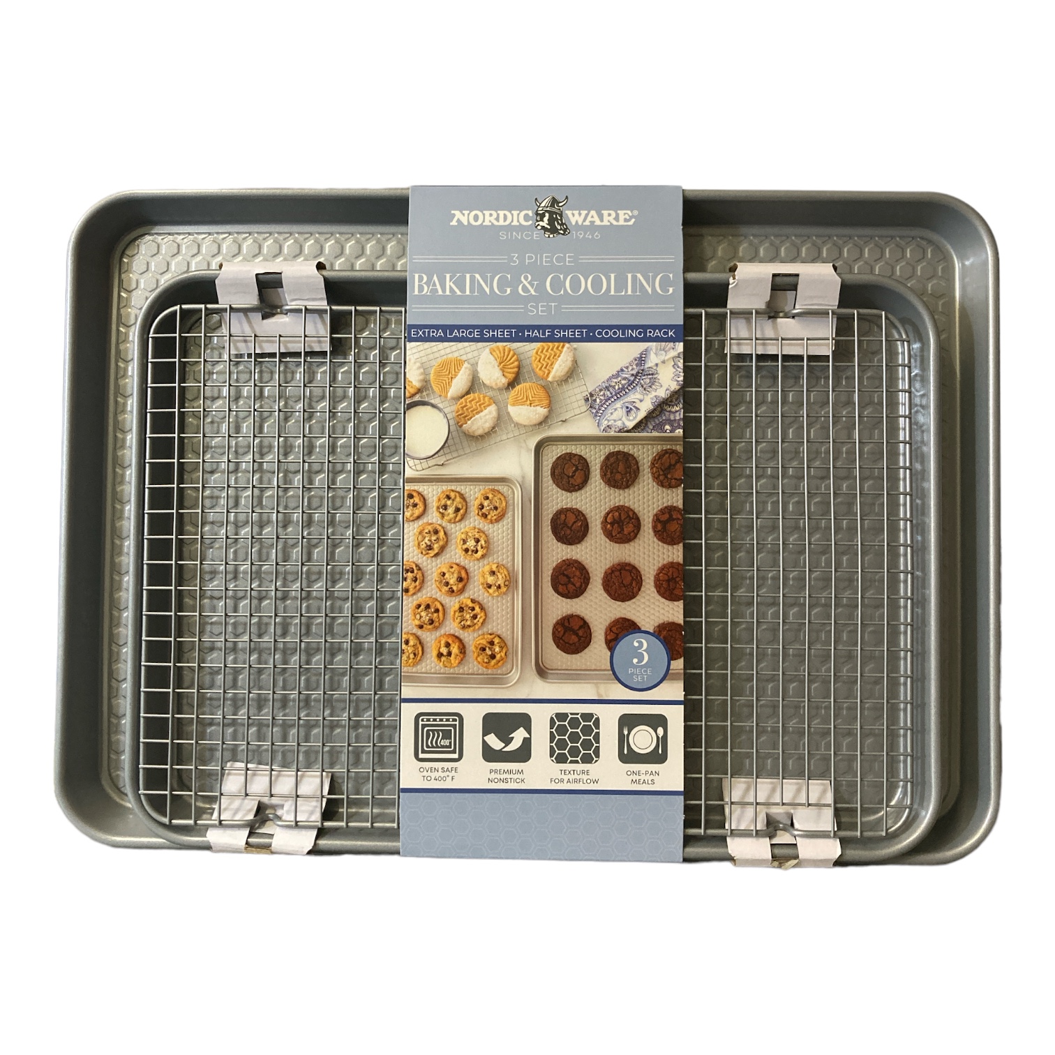 Nordic Ware NonStick Baking Sheet and Cooling Rack Set, 3 Piece Silver