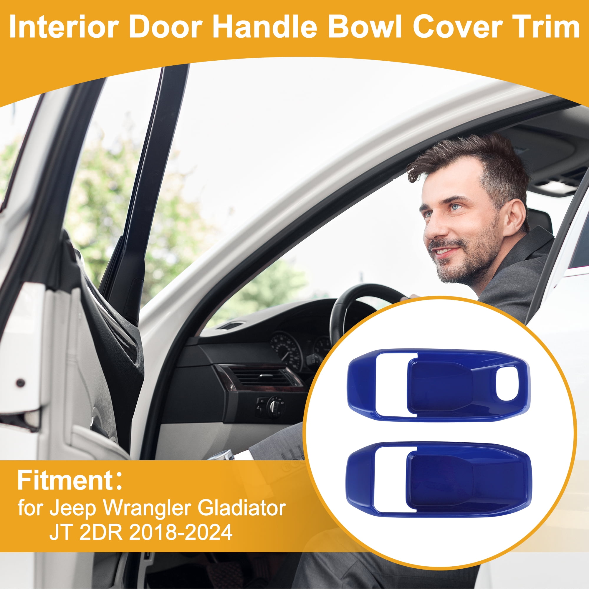 Interior Door Handle Bowl Cover Trim for Jeep Wrangler Gladiator JT 2DR 2018-2024 Inner Door Handle Decoration Frame Trim Deep Blue ABS 2 Pcs