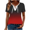 thumbnail image 3 of Uootdi Women's Tees Round Neck Short Sleeve Lace Up Gradient Print Tops Casual Street Style Soft Stretchy Relaxed Fit Tees Gift, 3 of 5