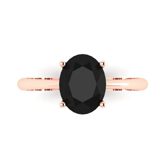 Clara Pucci 14K Rose Gold 2ct Onyx Solitaire Ring for Women