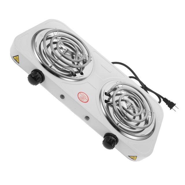 OULII Portable Electric Double Burner Stove for Kitchen Use with Temperature Control White Metal Stylish Design 7.87 x 4.92 inches