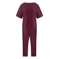 thumbnail image 4 of GILIGEGE Linen Sets for Women 2 Piece Summer Cotton and Linen Matching Suit Half Sleeved Wide Leg Pants Retro Set Of Two Tracksuit Lounge Matching Sets Wine Xxl, 4 of 6